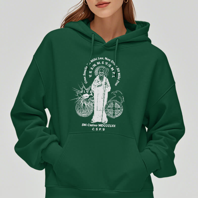 Christianartworkshop Classic Style St. Benedict Figure Fleece Lined Polyester Hoodie