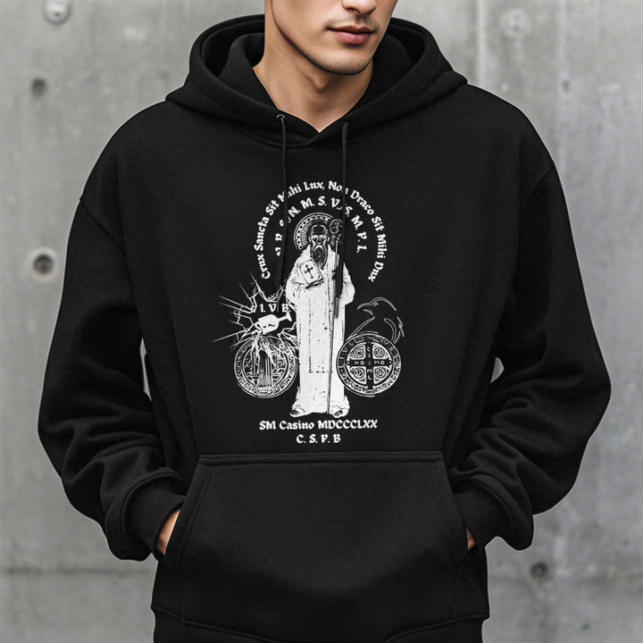 Christianartworkshop Classic Style St. Benedict Figure Fleece Lined Polyester Hoodie