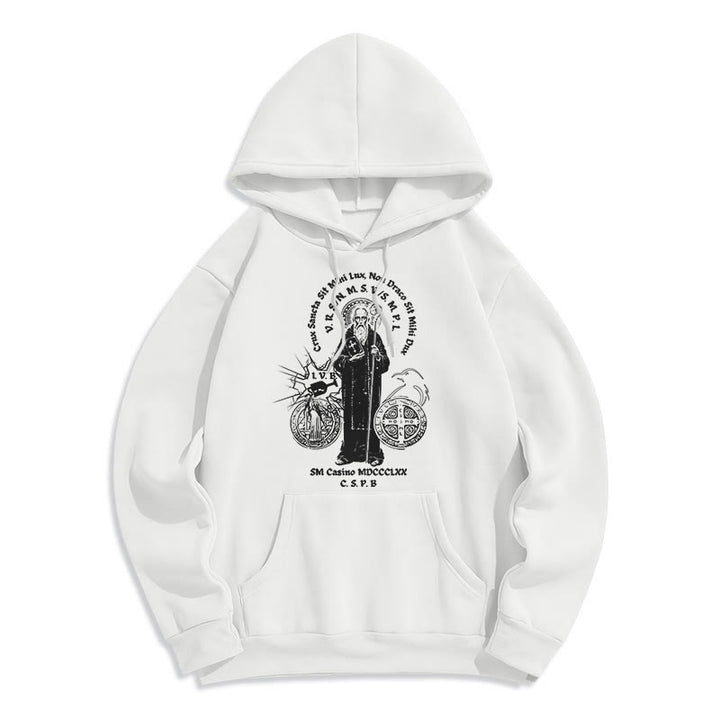 Christianartworkshop Classic Style St. Benedict Figure Fleece Lined Polyester Hoodie