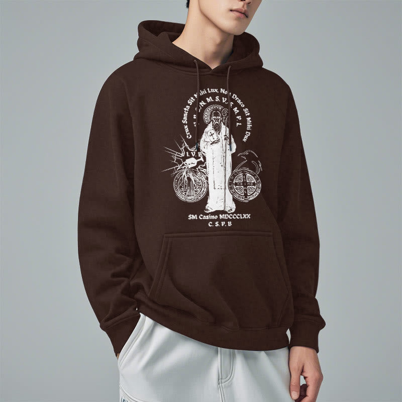 Christianartworkshop Classic Style St. Benedict Figure Fleece Lined Polyester Hoodie