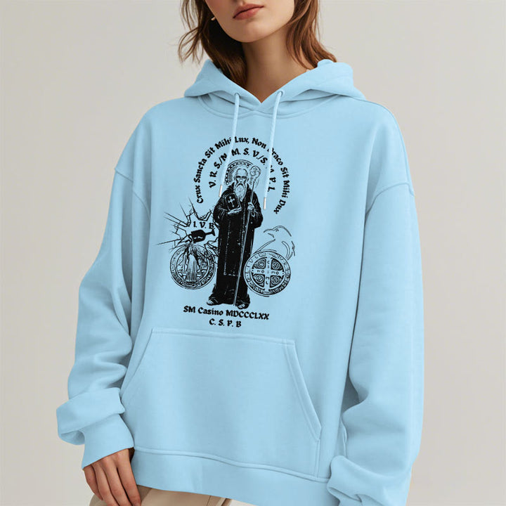 Christianartworkshop Classic Style St. Benedict Figure Fleece Lined Polyester Hoodie