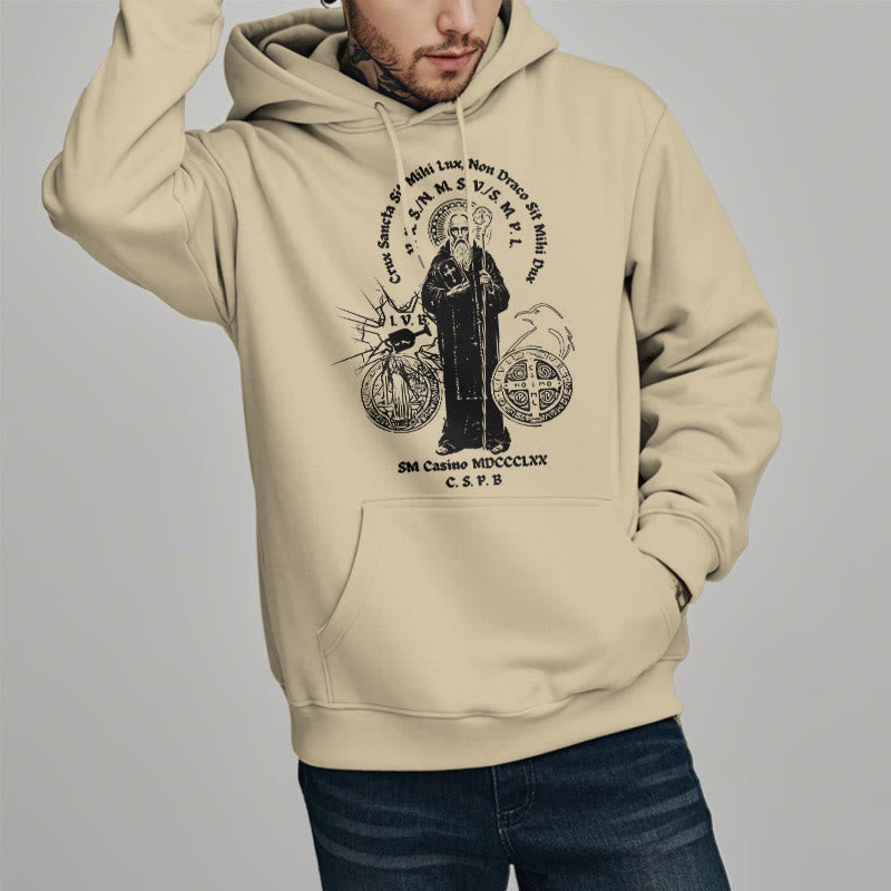 Christianartworkshop Classic Style St. Benedict Figure Fleece Lined Polyester Hoodie