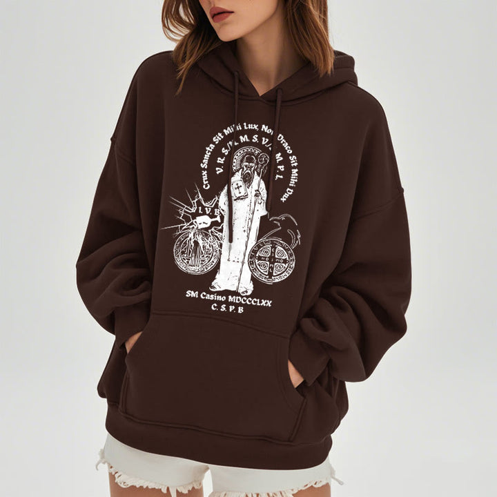 Christianartworkshop Classic Style St. Benedict Figure Fleece Lined Polyester Hoodie