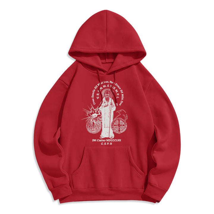 Christianartworkshop Classic Style St. Benedict Figure Fleece Lined Polyester Hoodie