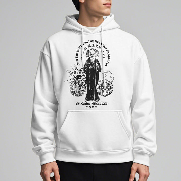 Christianartworkshop Classic Style St. Benedict Figure Fleece Lined Polyester Hoodie