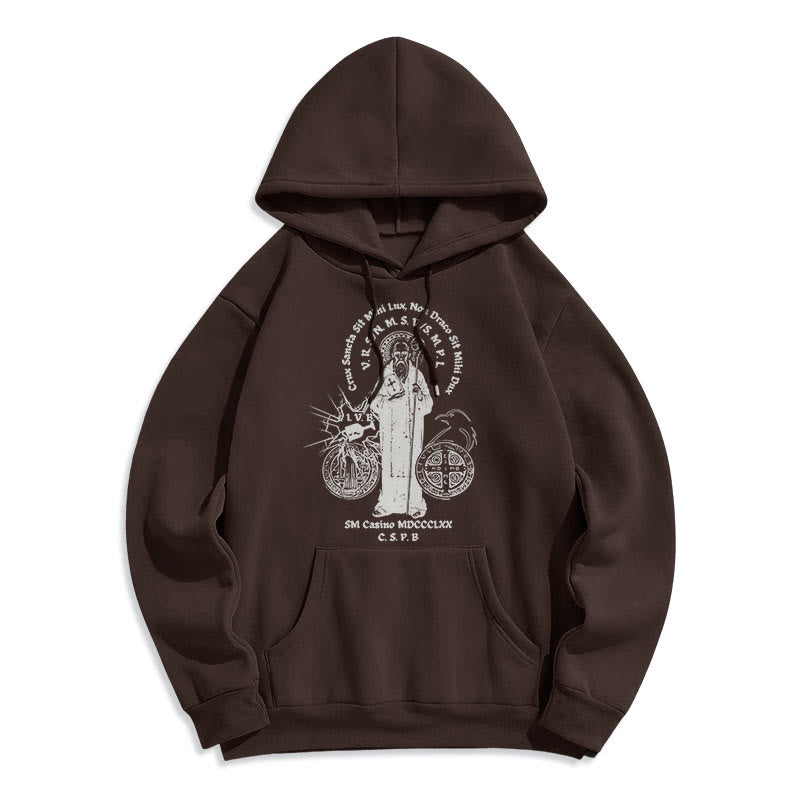 Christianartworkshop Classic Style St. Benedict Figure Fleece Lined Polyester Hoodie