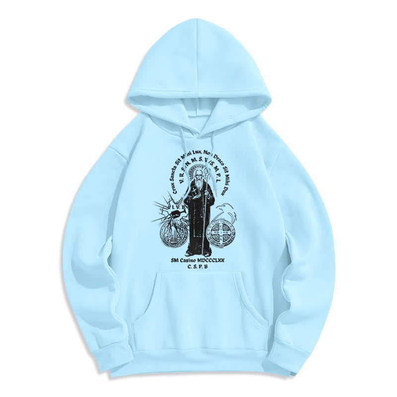 Christianartworkshop Classic Style St. Benedict Figure Fleece Lined Polyester Hoodie