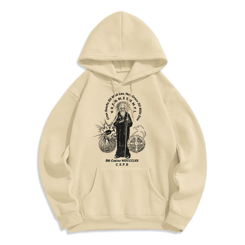 Christianartworkshop Classic Style St. Benedict Figure Fleece Lined Polyester Hoodie