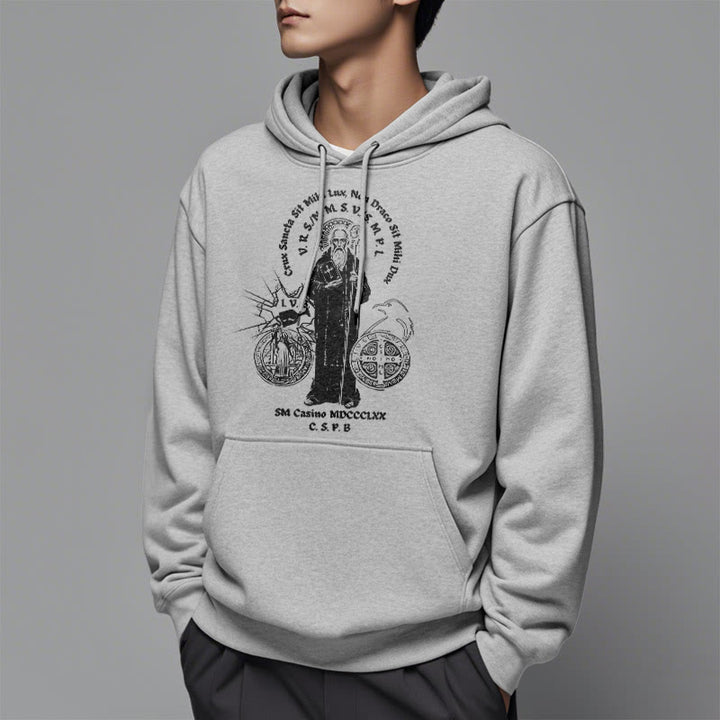 Christianartworkshop Classic Style St. Benedict Figure Fleece Lined Polyester Hoodie