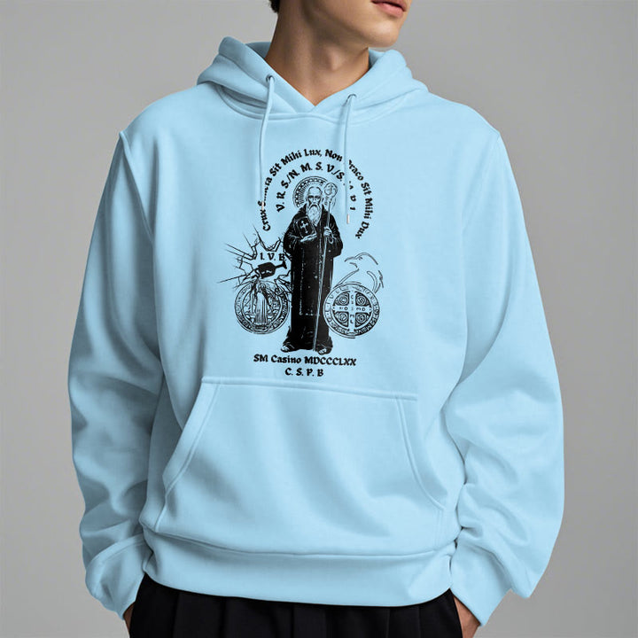 Christianartworkshop Classic Style St. Benedict Figure Fleece Lined Polyester Hoodie