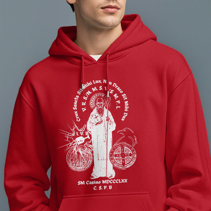 Christianartworkshop Classic Style St. Benedict Figure Fleece Lined Polyester Hoodie