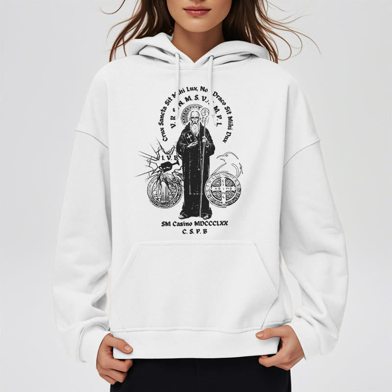 Christianartworkshop Classic Style St. Benedict Figure Fleece Lined Polyester Hoodie