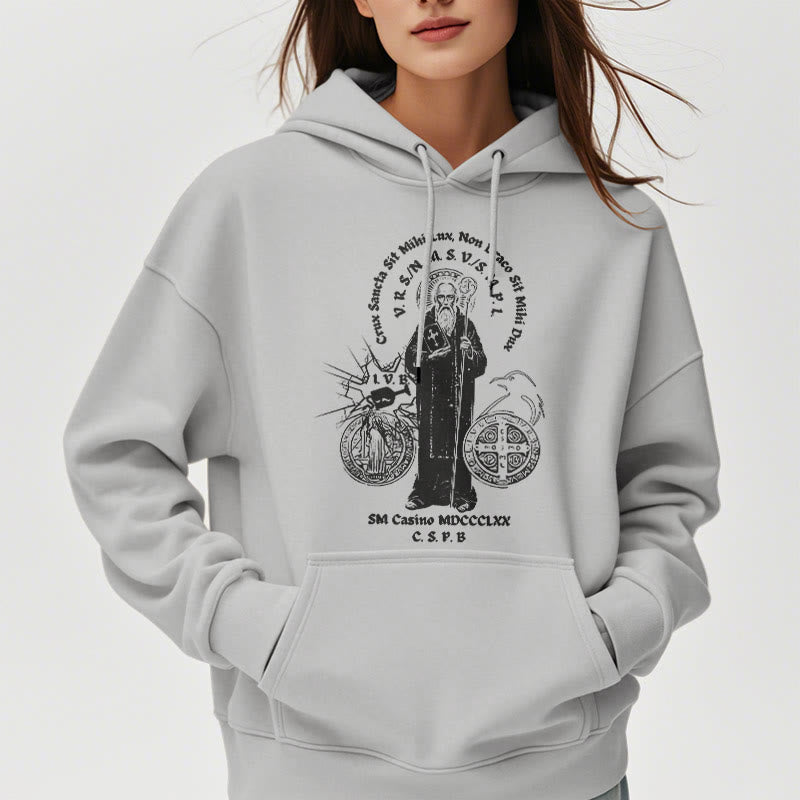 Christianartworkshop Classic Style St. Benedict Figure Fleece Lined Polyester Hoodie