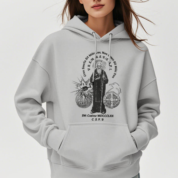 Christianartworkshop Classic Style St. Benedict Figure Fleece Lined Polyester Hoodie