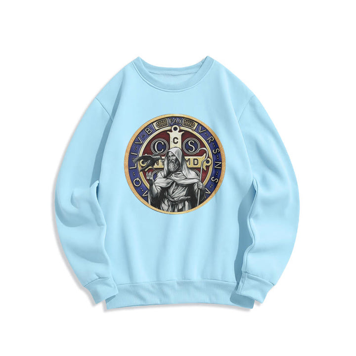 Christianartworkshop Classic Colored Style St. Benedict Figure Emblem Fleece Lined Polyester Sweatshirt - Blue - 2XL - image 25
