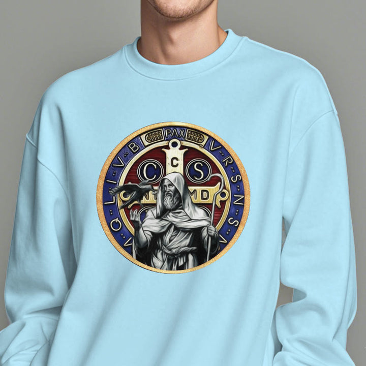 Christianartworkshop Classic Colored Style St. Benedict Figure Emblem Fleece Lined Polyester Sweatshirt - image 27