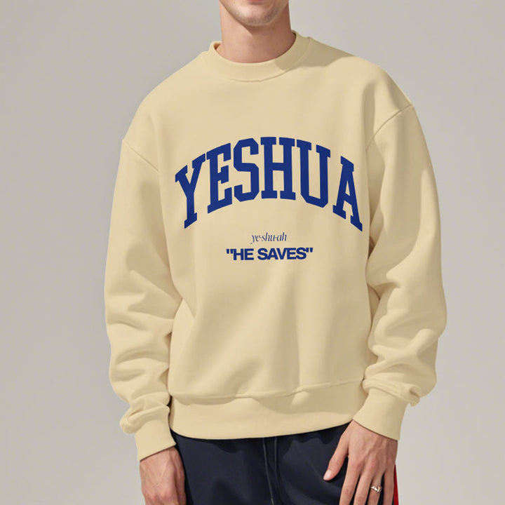 Christianartworkshop Classic Style Yeshua He Saves Fleece Lined Polyester Sweatshirt