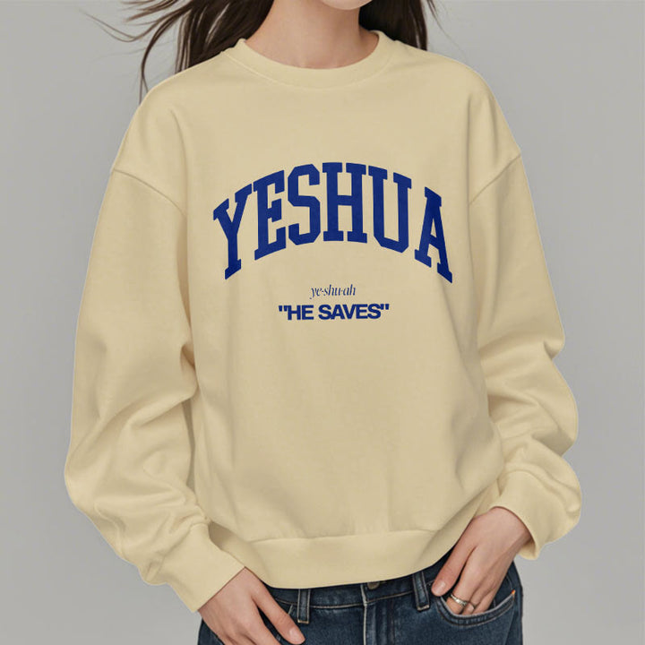 Christianartworkshop Classic Style Yeshua He Saves Fleece Lined Polyester Sweatshirt