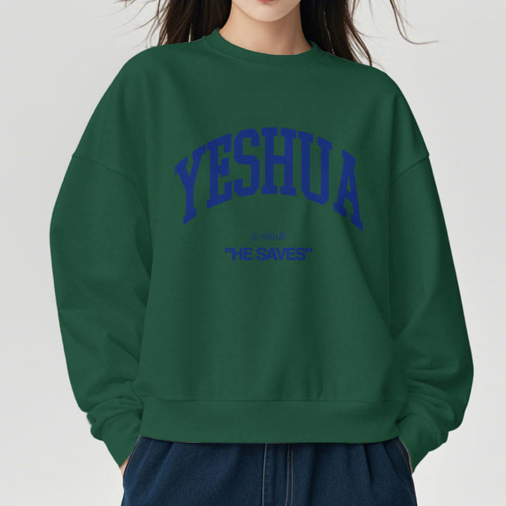 Christianartworkshop Classic Style Yeshua He Saves Fleece Lined Polyester Sweatshirt