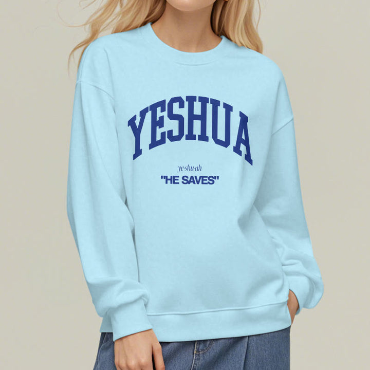 Christianartworkshop Classic Style Yeshua He Saves Fleece Lined Polyester Sweatshirt