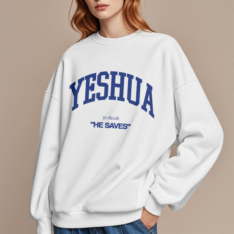 Christianartworkshop Classic Style Yeshua He Saves Fleece Lined Polyester Sweatshirt