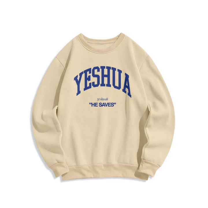 Christianartworkshop Classic Style Yeshua He Saves Fleece Lined Polyester Sweatshirt