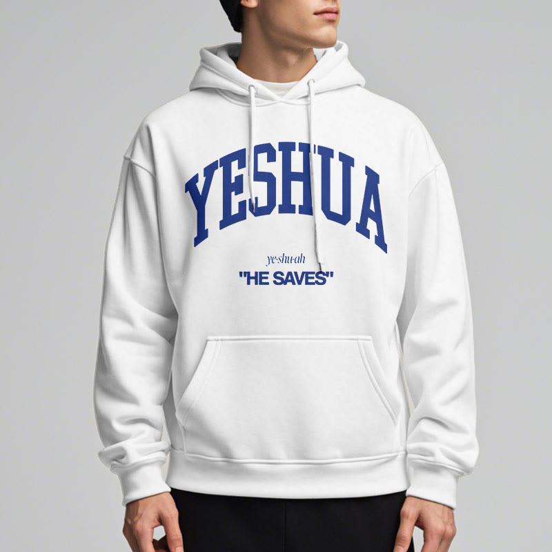 Christianartworkshop Classic Style Yeshua He Saves Fleece Lined Polyester Hoodie