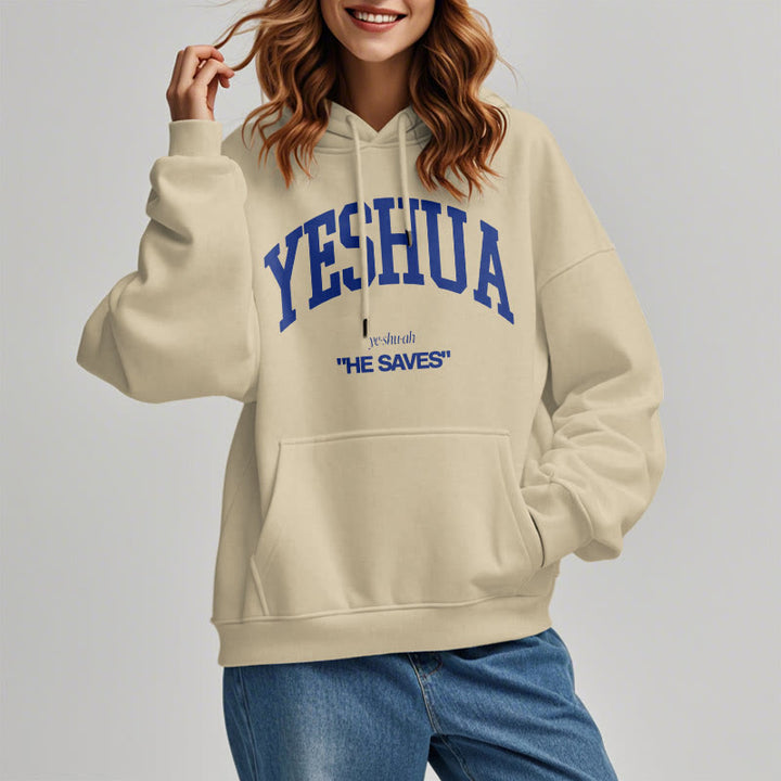 Christianartworkshop Classic Style Yeshua He Saves Fleece Lined Polyester Hoodie