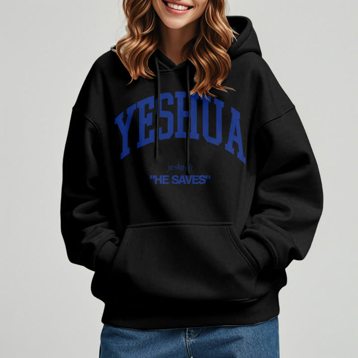 Christianartworkshop Classic Style Yeshua He Saves Fleece Lined Polyester Hoodie