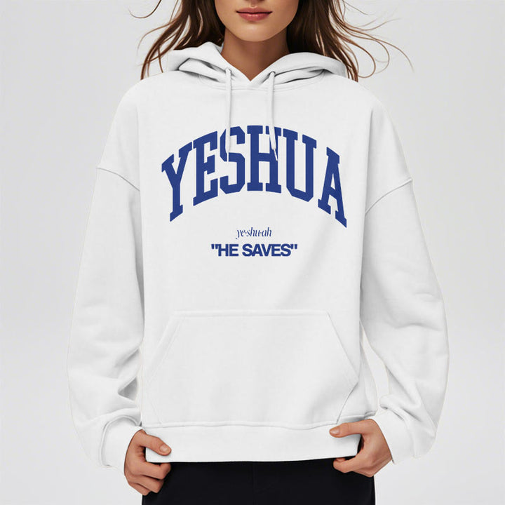 Christianartworkshop Classic Style Yeshua He Saves Fleece Lined Polyester Hoodie