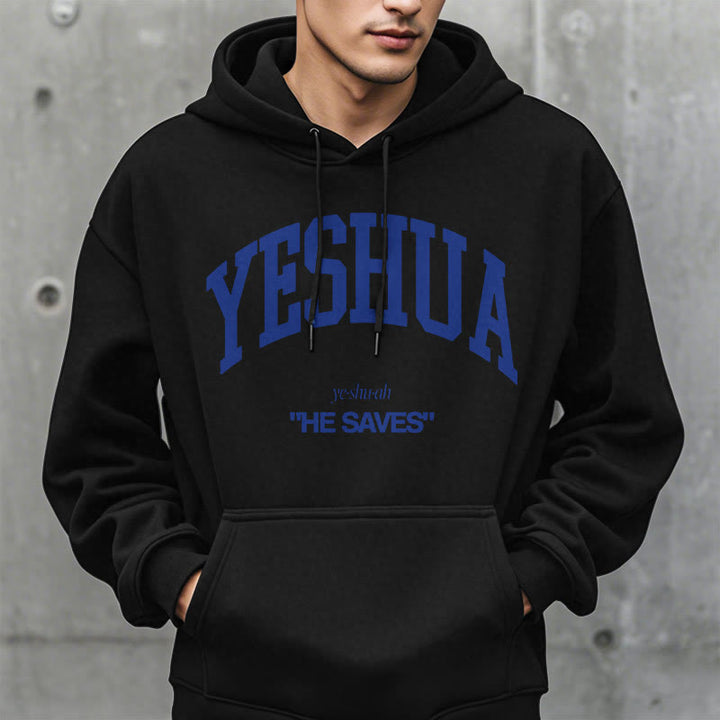 Christianartworkshop Classic Style Yeshua He Saves Fleece Lined Polyester Hoodie