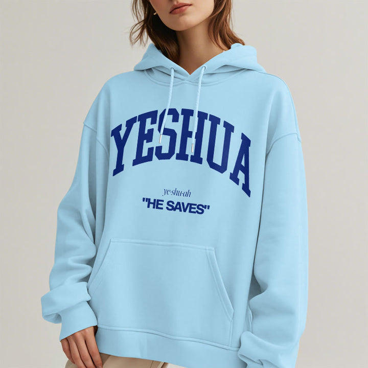 Christianartworkshop Classic Style Yeshua He Saves Fleece Lined Polyester Hoodie