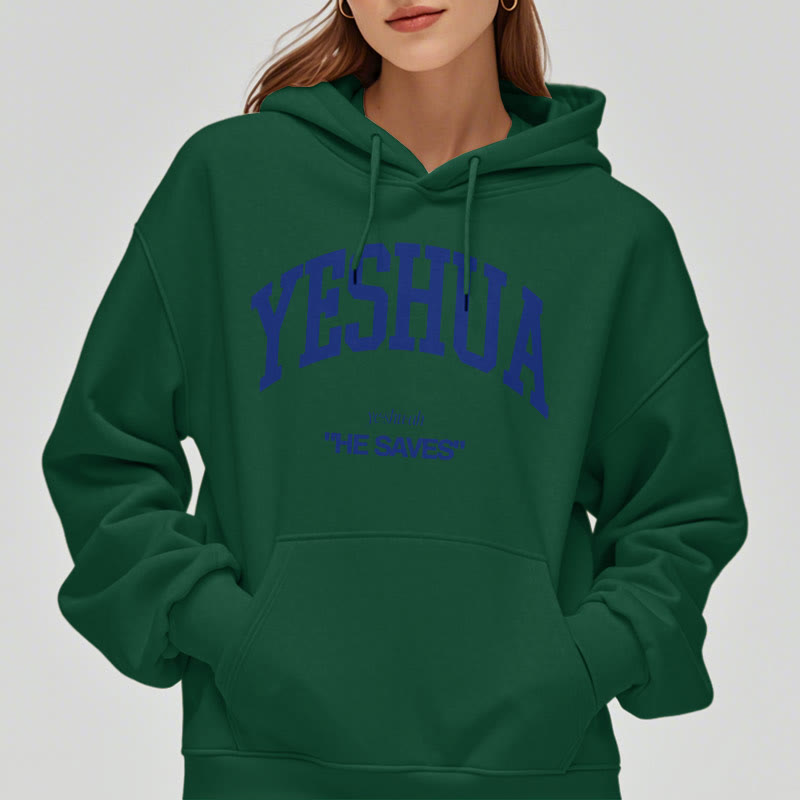 Christianartworkshop Classic Style Yeshua He Saves Fleece Lined Polyester Hoodie