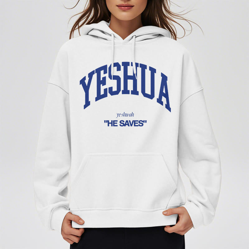 Christianartworkshop Classic Style Yeshua He Saves Fleece Lined Polyester Hoodie