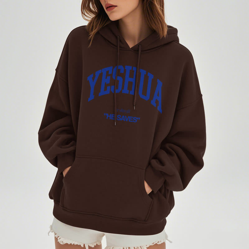 Christianartworkshop Classic Style Yeshua He Saves Fleece Lined Polyester Hoodie