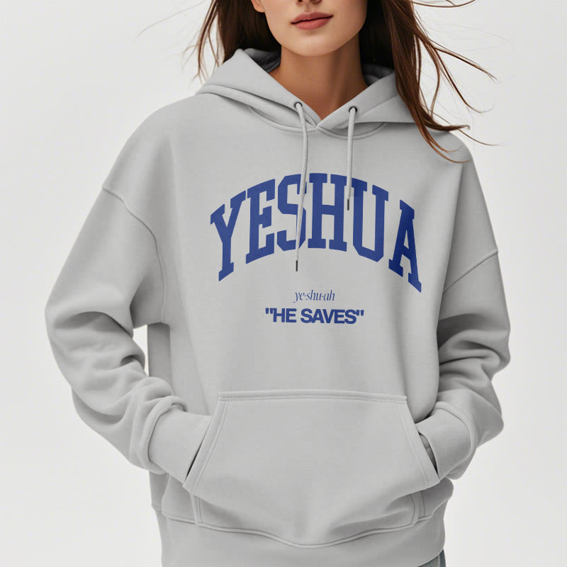 Christianartworkshop Classic Style Yeshua He Saves Fleece Lined Polyester Hoodie