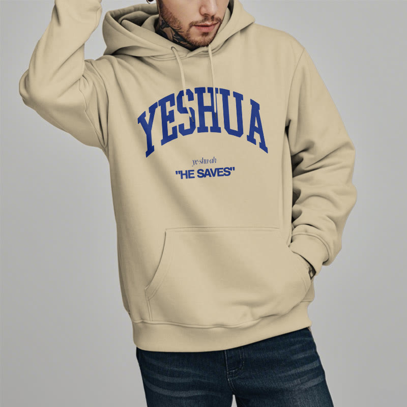 Christianartworkshop Classic Style Yeshua He Saves Fleece Lined Polyester Hoodie