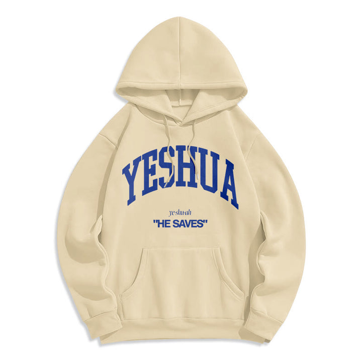 Christianartworkshop Classic Style Yeshua He Saves Fleece Lined Polyester Hoodie - Beige - 2XL - image 15