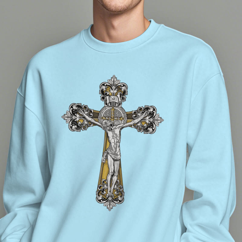 Christianartworkshop Classic Style St. Benedict Cruxifix Faith Fleece Lined Polyester Sweatshirt - image 28