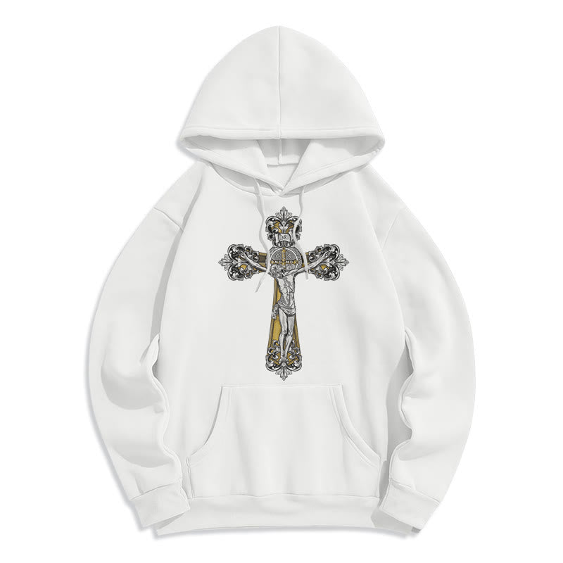 Christianartworkshop Classic Style St. Benedict Cruxifix Faith Fleece Lined Polyester Hoodie