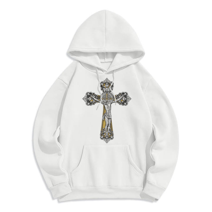 Christianartworkshop Classic Style St. Benedict Cruxifix Faith Fleece Lined Polyester Hoodie