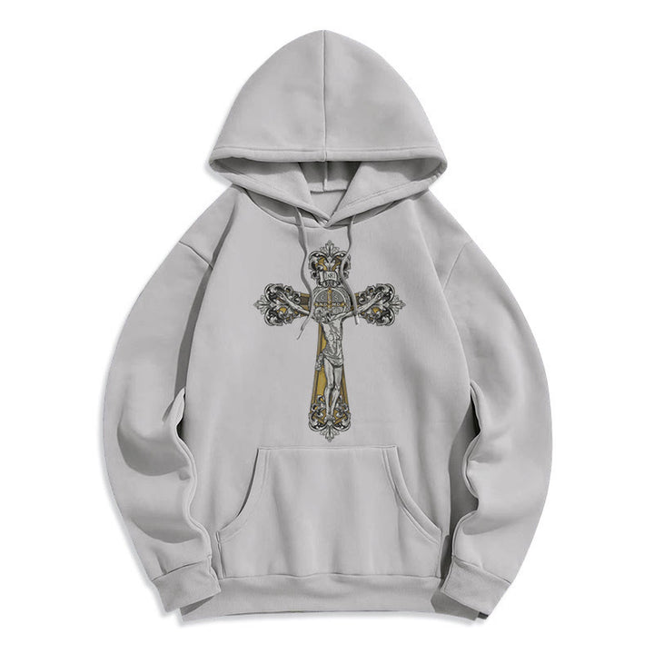 Christianartworkshop Classic Style St. Benedict Cruxifix Faith Fleece Lined Polyester Hoodie