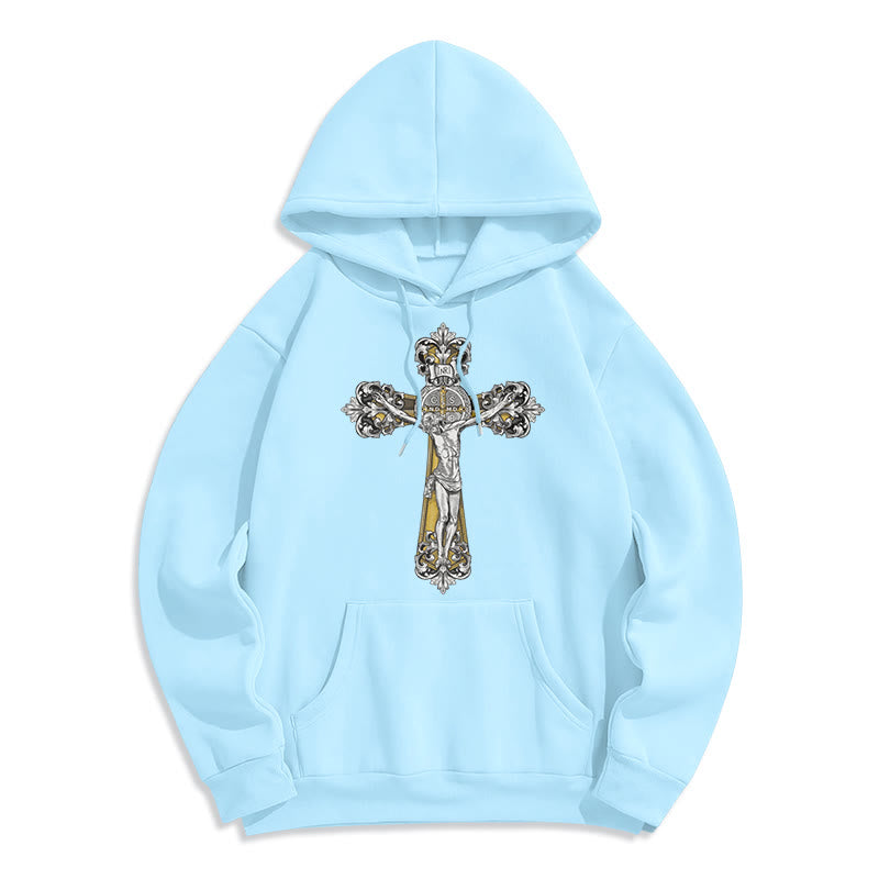 Christianartworkshop Classic Style St. Benedict Cruxifix Faith Fleece Lined Polyester Hoodie