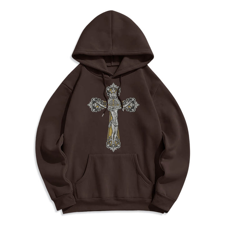 Christianartworkshop Classic Style St. Benedict Cruxifix Faith Fleece Lined Polyester Hoodie