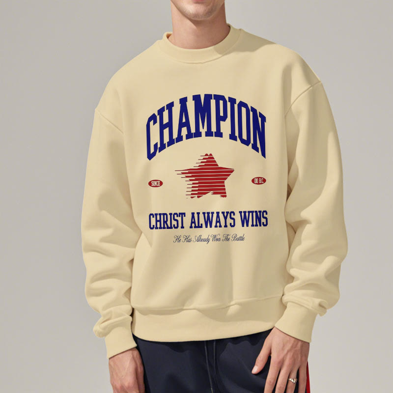 Christianartworkshop Modern Style Champion Christ Always Wins Fleece Lined Polyester Sweatshirt