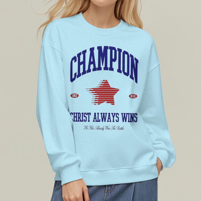 Christianartworkshop Modern Style Champion Christ Always Wins Fleece Lined Polyester Sweatshirt