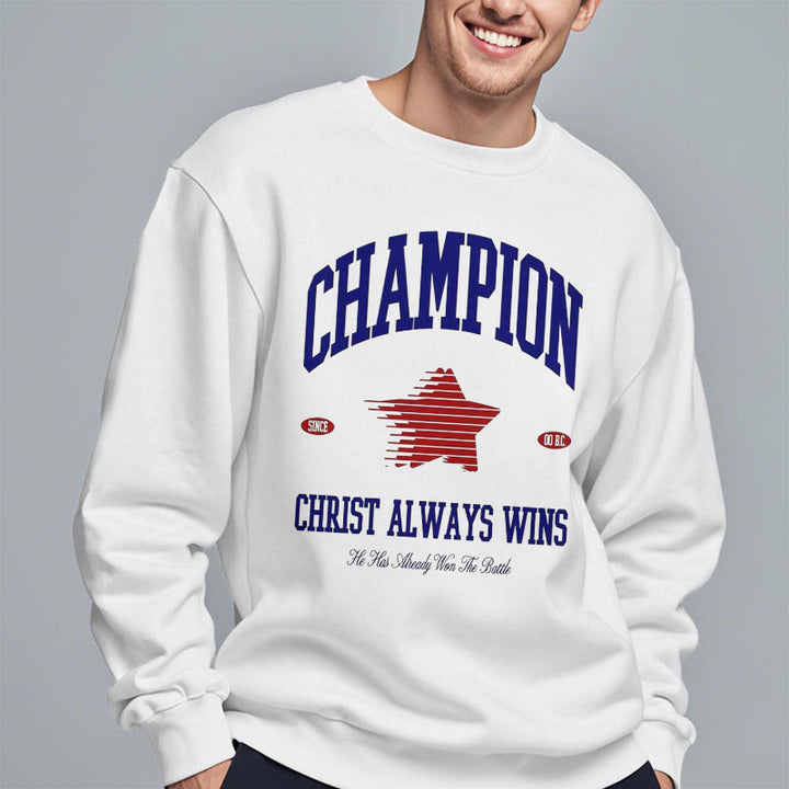 Christianartworkshop Modern Style Champion Christ Always Wins Fleece Lined Polyester Sweatshirt