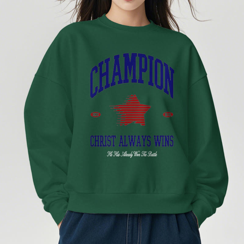 Christianartworkshop Modern Style Champion Christ Always Wins Fleece Lined Polyester Sweatshirt