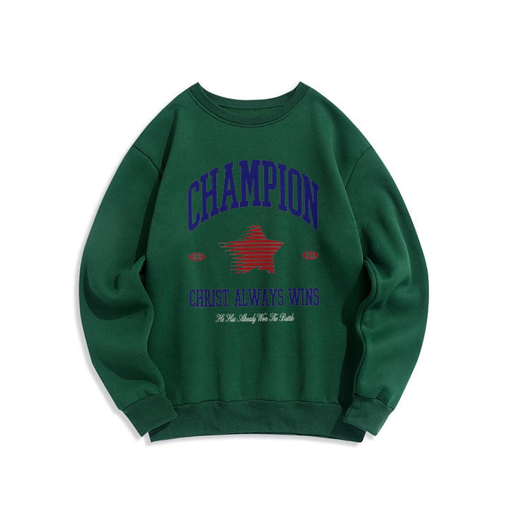 Christianartworkshop Modern Style Champion Christ Always Wins Fleece Lined Polyester Sweatshirt - Green - 2XL - image 20