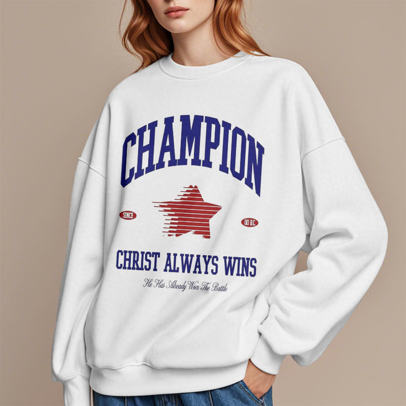 Christianartworkshop Modern Style Champion Christ Always Wins Fleece Lined Polyester Sweatshirt